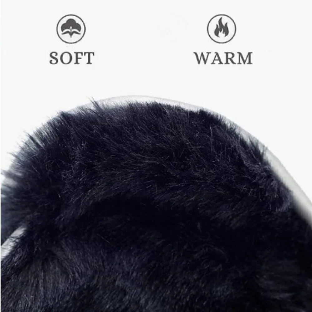 Soft Plush Fleece Earmuffs Black Gray Behind The Head Winter Ear Warmers